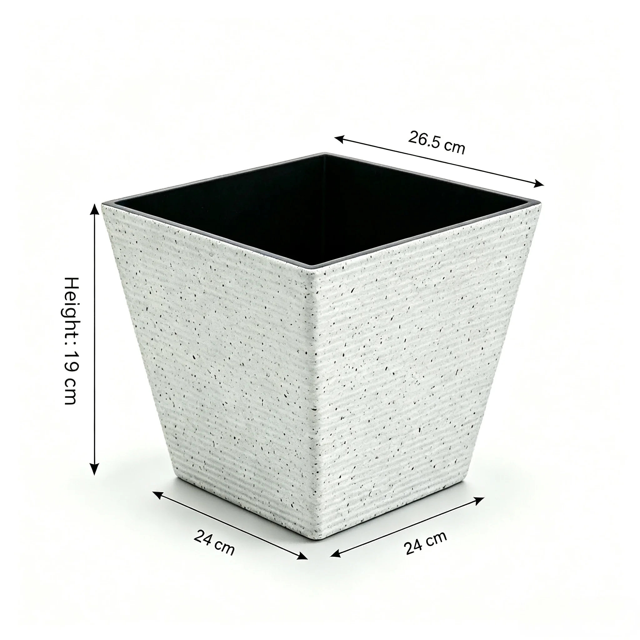 Contemporary Square Plant Pot for Indoor Greenery Plastic Construction Quartz White Color 26.5 cm x 19 cm x 24 cm Size