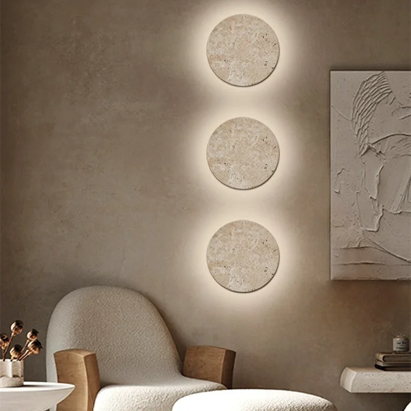 

Natural Beige Stone Wall Lamp minimalist flush mount circle led light wall wabi sabi lighting Dining Room bedroom Bedside lamp