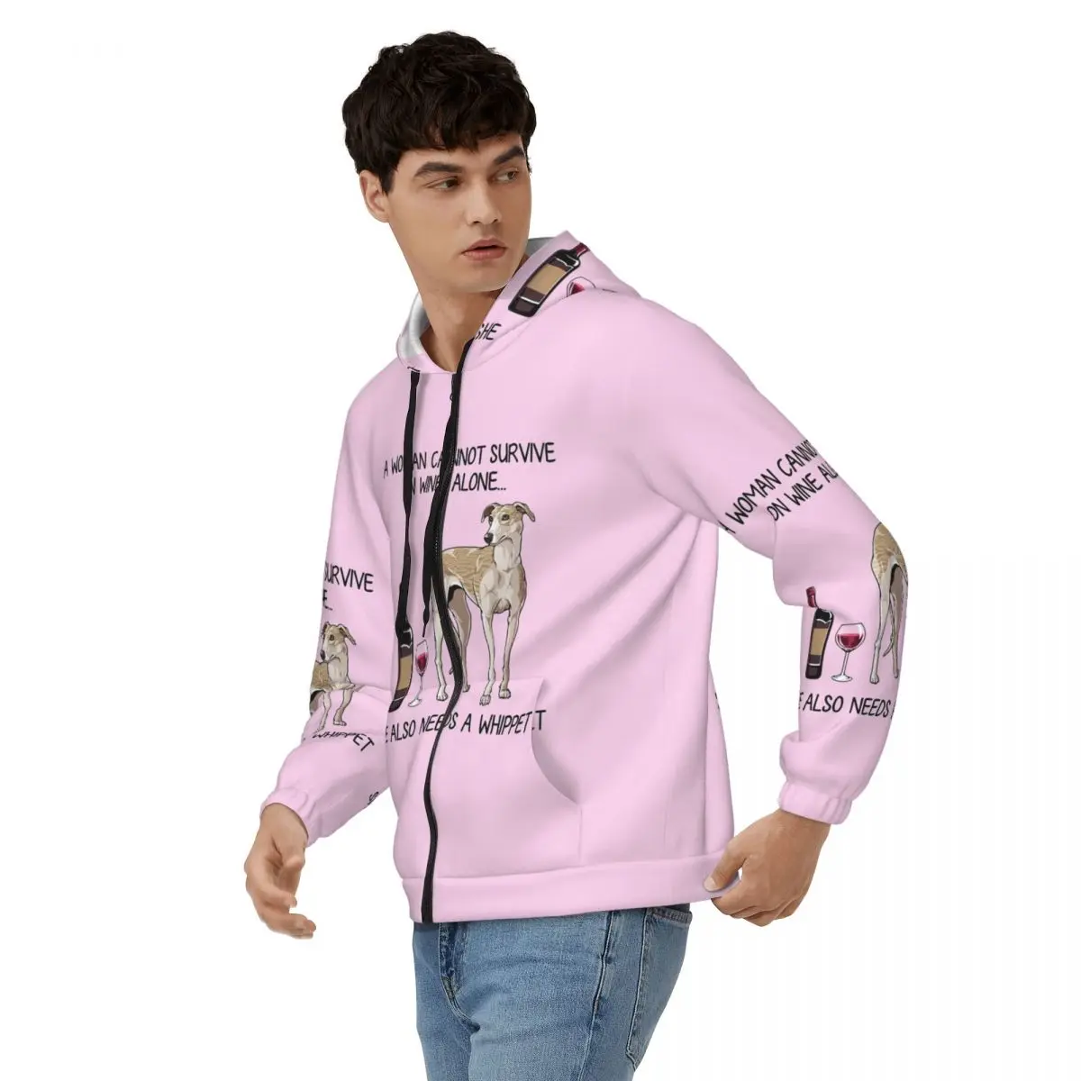 Whippet Dog And Wine Funny Gift For Dog Mom Zipper Hoodies Harajuku Pullover Autumn Winter Men Women Sweatshirt Long Sleeve Tops