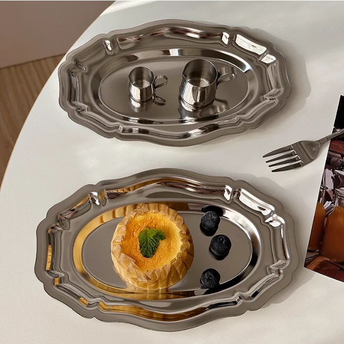 Luxury Mirror Stainless Steel Decorative Tray Serving Platter for Dessert Jewelry Storage Organizer For Diningtable Decor
