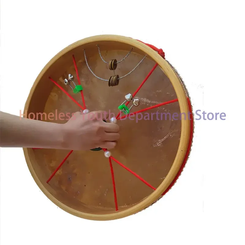 Bell Shaman Drum with Bag Percussion Portable Leather Hand Drum with Drumstick Musical Instrument Sound Healing Tambourine