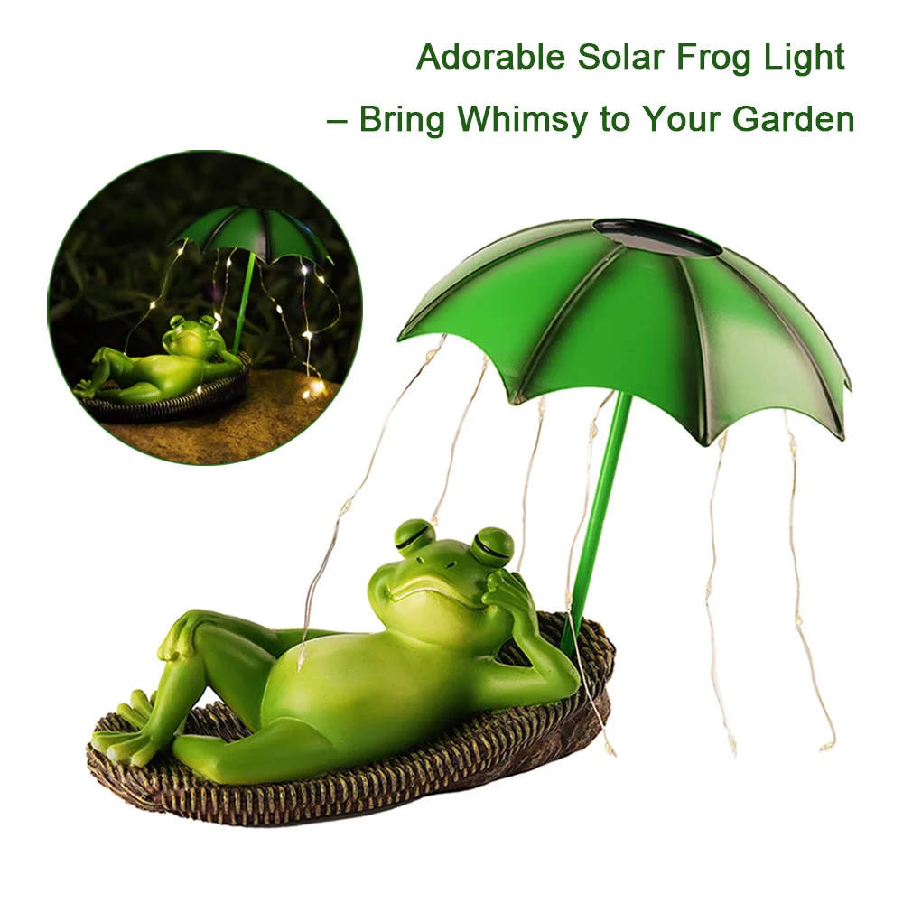 

Cute Solar Frog Garden Light Outdoor Lawn Decor | Resin Animal Sculpture with Iron Umbrella | Waterproof Yard Ornament