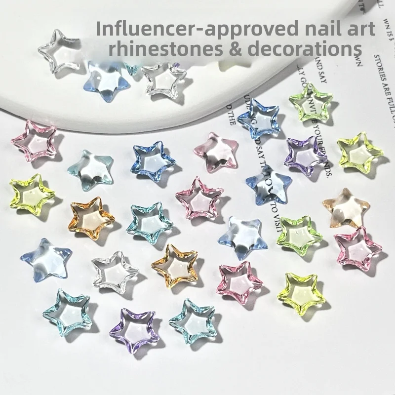 50pcs Five-pointed Star Nail Charms Resin Nail Art Rhinestones 10x10mm Star Flat Back Gems DIY Nail Decoration Nail Art Supplies