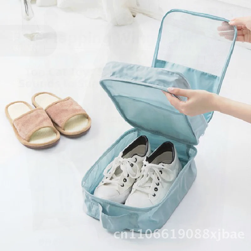

Travel Shoe Storage Bag - Waterproof Dustproof Three Pair Shoe Bag for Sports And Socks Home Organization Gray Light Blue Navy