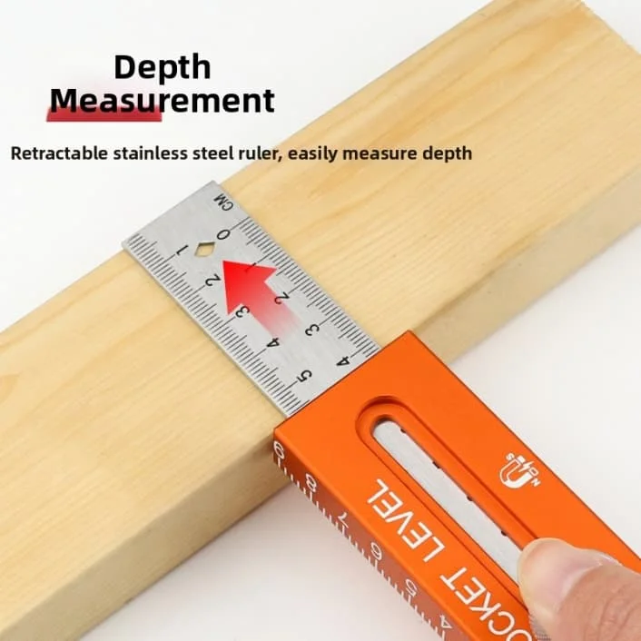 Multifunctional Extendable Ruler Level Tool with Horizontal Vertical Bubbles and Marking Notches for Carpentry
