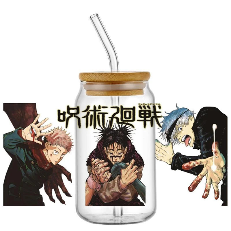 Popular 20 Styles Jujutsu Kaisen Anime 16oz UV DTF 3D Transfer Cartoon Sticker Wrap Decals For Glass Can Cup Craft DIY Creative