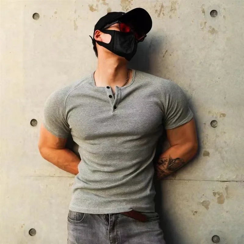 Summer New T-Shirt for Men Casual Short Sleeve Muscle Fit Joggers Gym Fitness Streetwear Slim Fit Bodybuilding Tee Male Tops