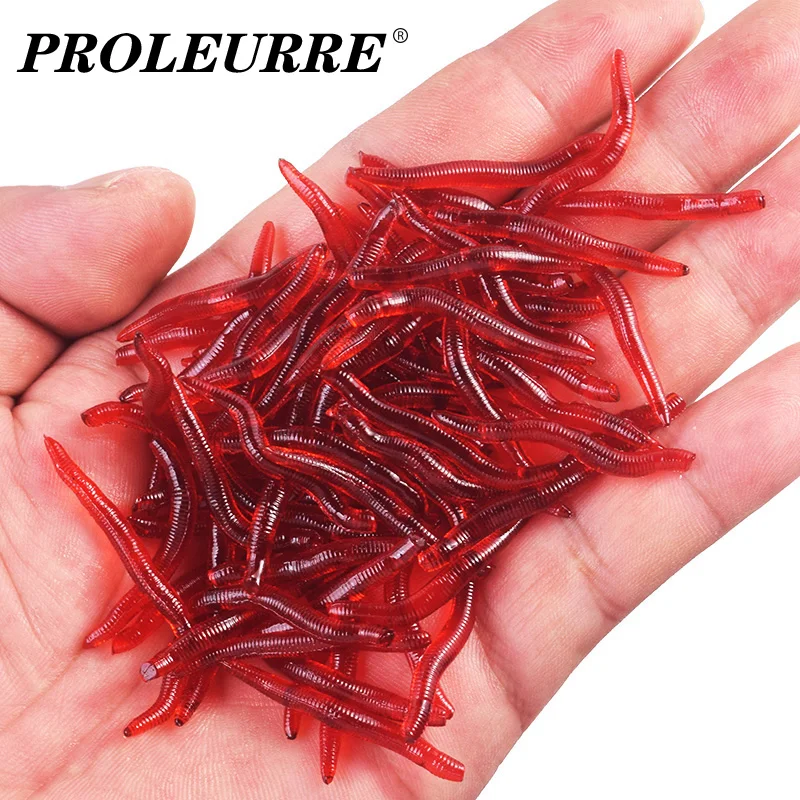 50 or 100 Pcs Shrimp Flavor Additive 3.5cm Silicone Red Worms Lure Earthworm Soft Bait Lifelike Artificial Baits Fishing Tackle