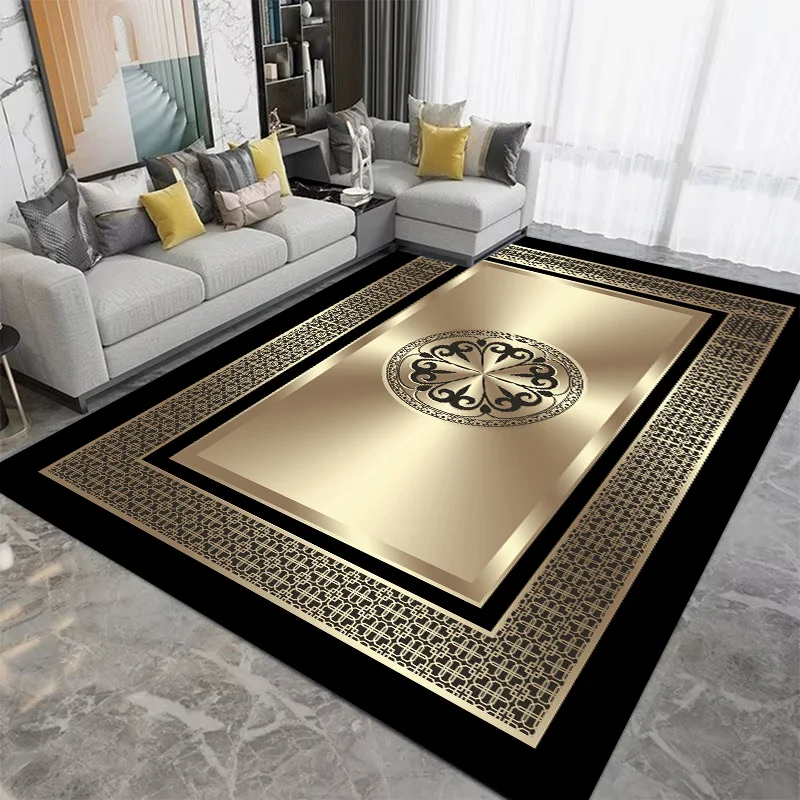 Luxury Gold Living Room Carpet European Decoration Home Large Carpets Coffee Table Side Rugs Bedroom Lounge Non-slip Floor Mat