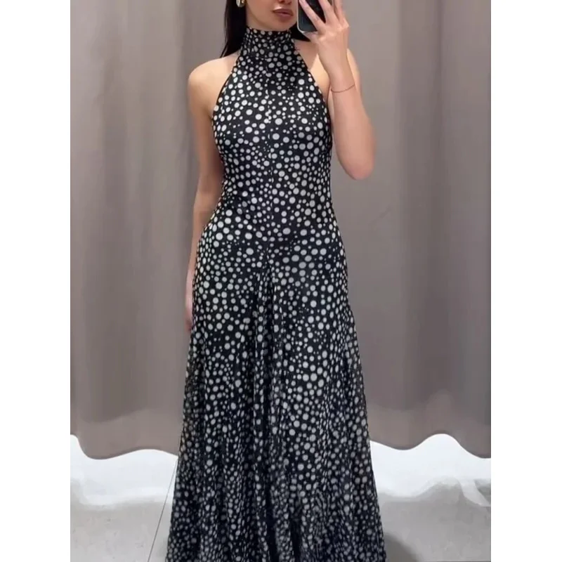 

Women's Retro Polka Dot Suspender Dress Backless Maxi Elegant Summer 2025 Fashion for Dating Party Dinner