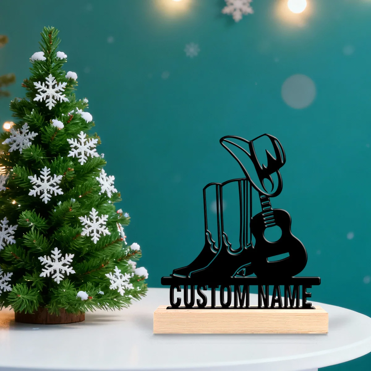 1pc personalized metal desktop decoration, customized content, denim music style decoration ornament, desktop ornament