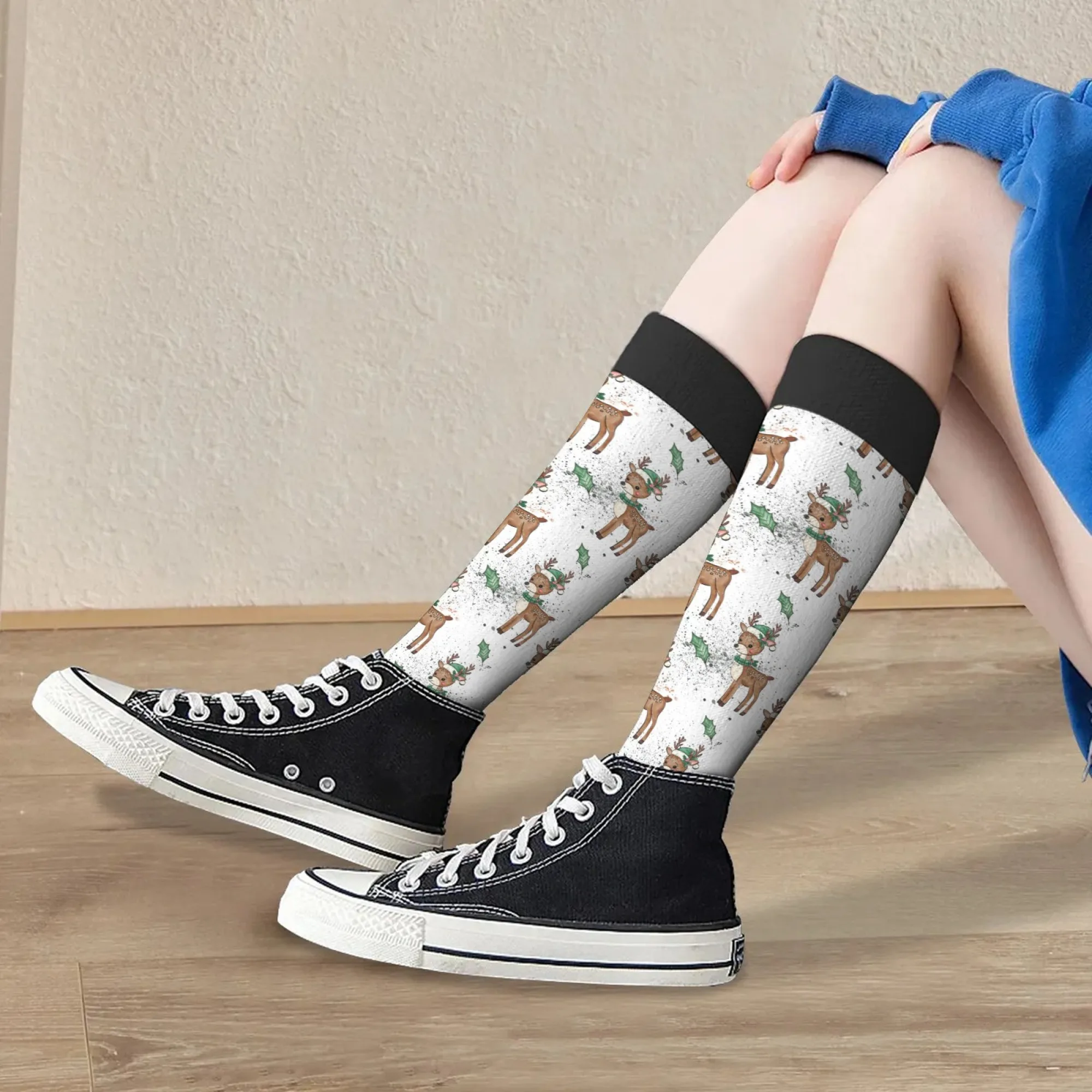 Nuevos calcetines largos hasta la rodilla con dibujos de ciervos de Navidad, calcetines cálidos antideslizantes, calcetines deportivos de compresión elástica, accesorios de Feliz Navidad