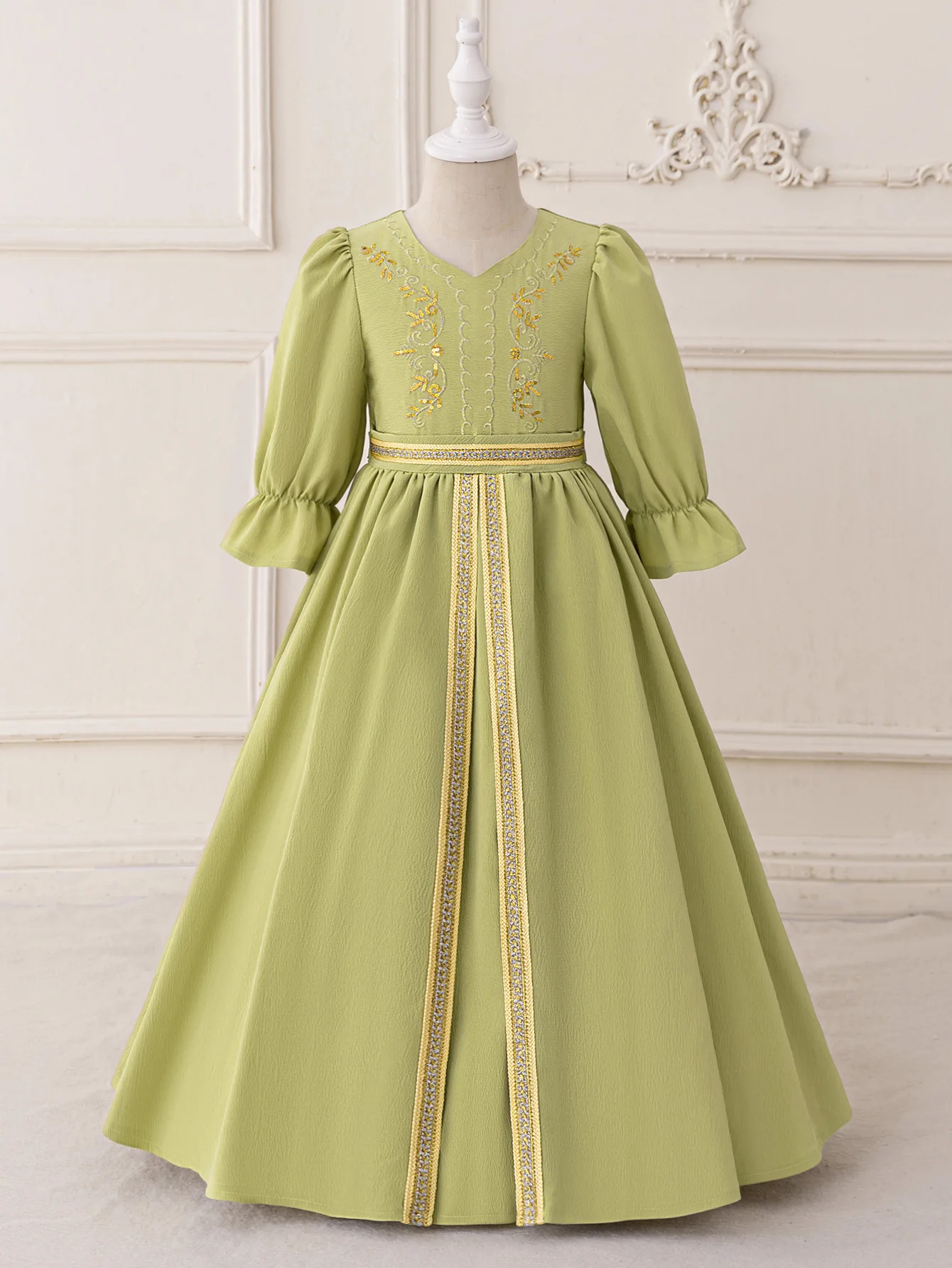 Muslim Girls Print Embroidery Ball Gown Ramadan Robes Festival Performances Parties Banquets Host Evening Dresses