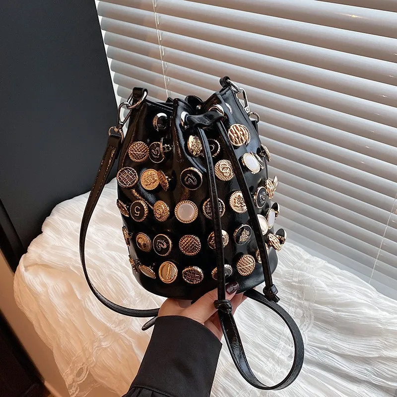 

Punk Style Bucket Bags for Women 2025 New Fashion Rivet Shoulder Bag Woman Luxury High Quality Cute Party Crossbody Bag Ladies