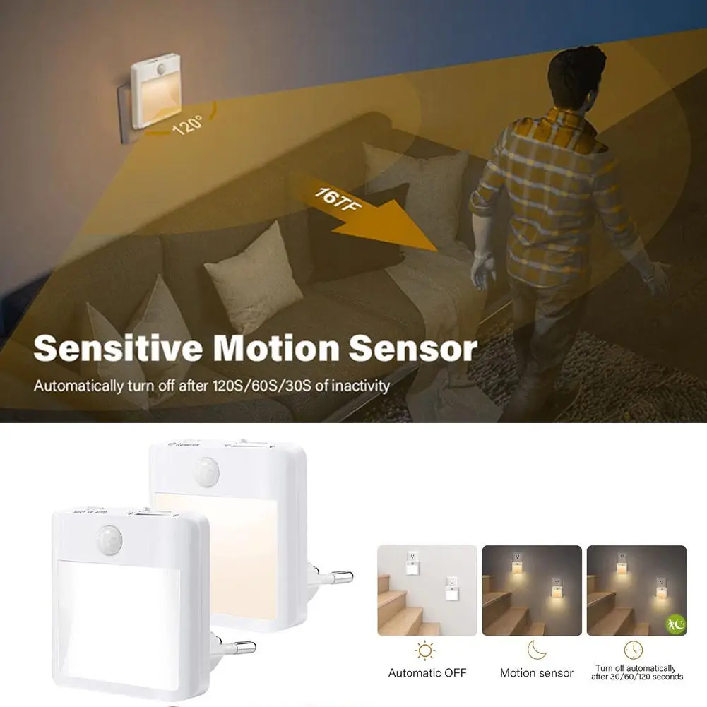 Night Light Motion Sensor With LED Light EU Plug Lamps Children\'S Night Light Wireless Night Lamp For Bedside Table Bedroom F6I0