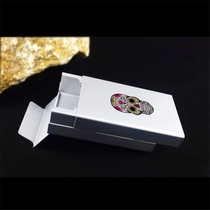 

Punk Rock Flower Skull Printing Silver Cigarette Case Aluminum Alloy Automatic Slide Cigarette Box 20pcs Capacity Holder Shell