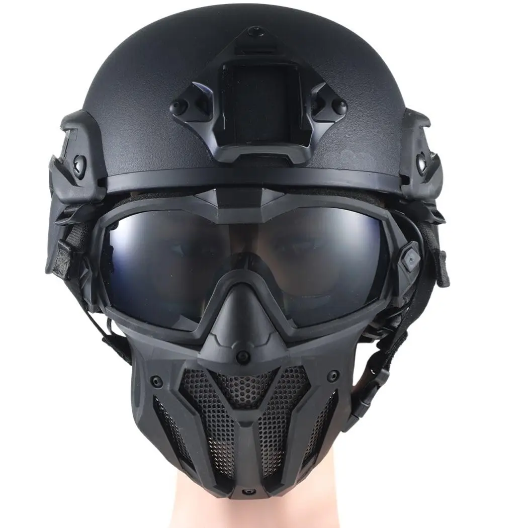 

MICH2000 Tactical Helmet Set with Fan Anti-Fog Full Face Mask for Outdoor Hunting Airsoft Paintball Shooting Cycling Protective