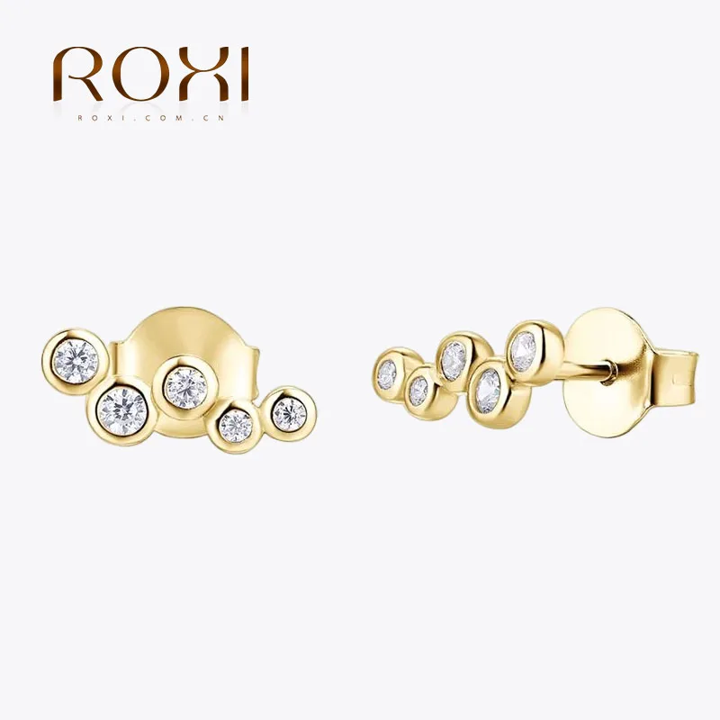 ROXI Women 925 Sterling Silver Stud Earring Geometric 5 Round Zircon Stud Earrings Cartilage Piercing Joyas De Plata 925 Gift