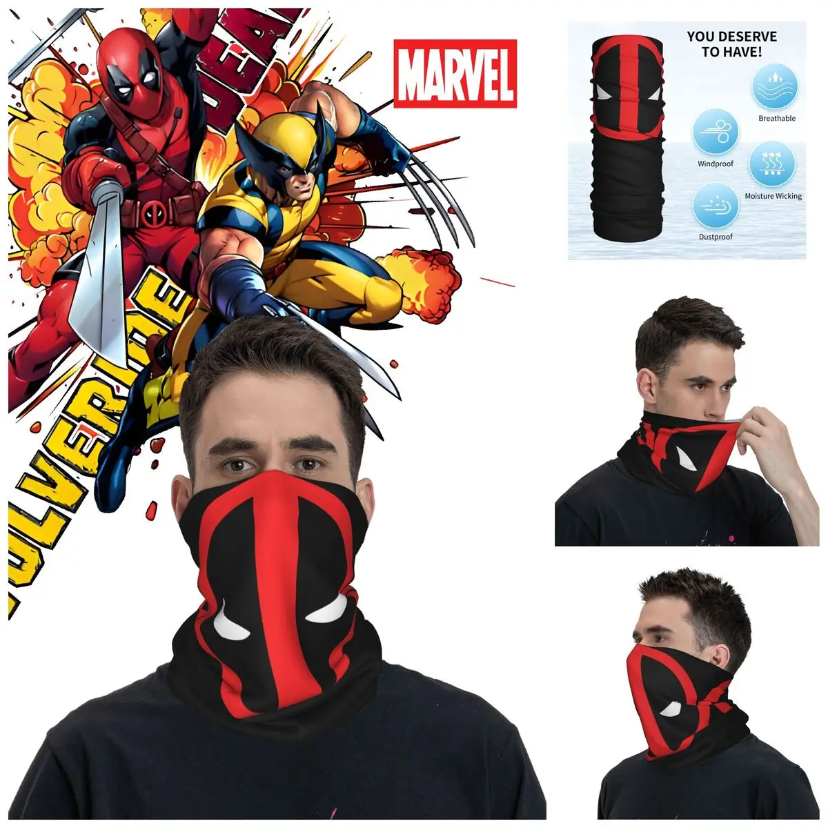 Popular Movies Deadpool & Wolverine Bandana Neck Gaiter Printed Motorcycle Club Face Mask Hiking Unisex Adult Breathable