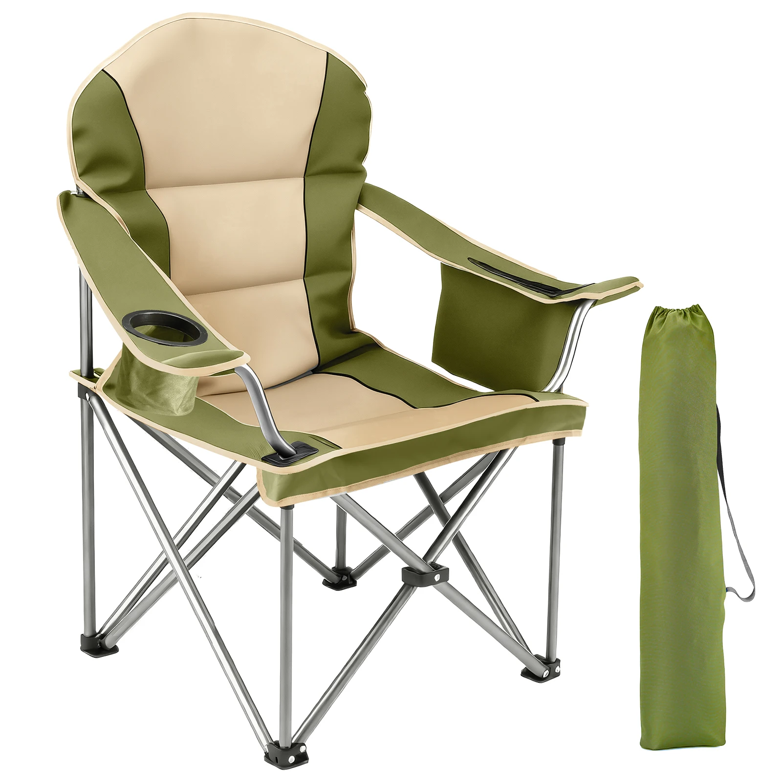 

Складной туристический стул JHK Oversized Camping Chair, выдерживающий нагрузку до 450 фунтов, с подстаканником и боковыми карманами для кемпинга и походов.