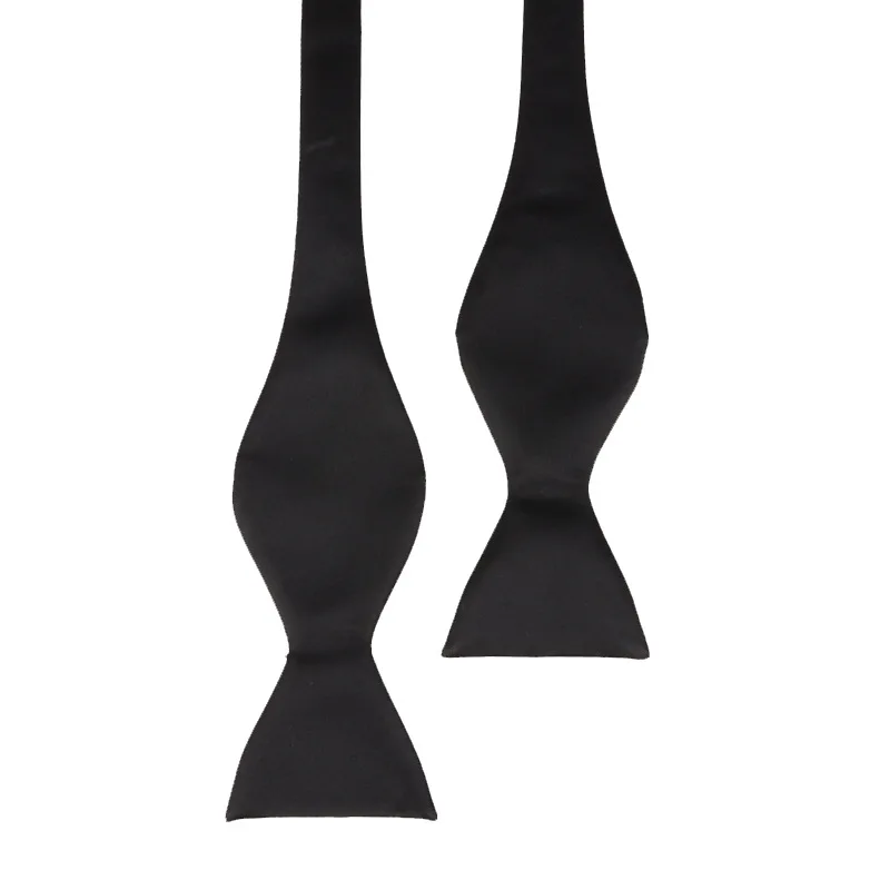 Men's Adjustable Self-Tie Silk Bow Tie, Hand-Tied Business Formal Ribbon, Solid Black Mulberry Silk Bow Tie