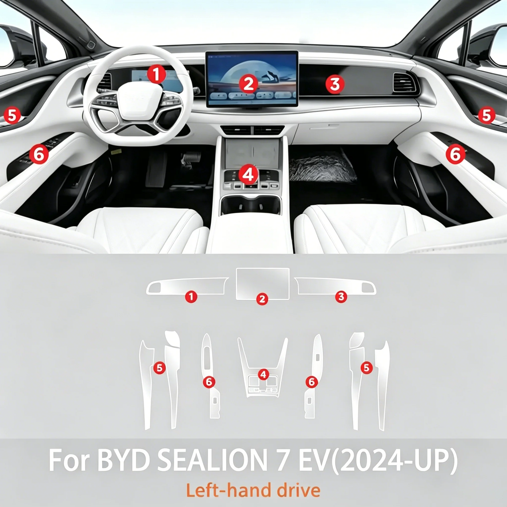 Für BYD SEALION 7 EV 2024-2026 TPU Innenraum-Bildschirmschutzfolie Transparente TPU Mittelkonsolen-PPF-Schutzfolie – Detail 3