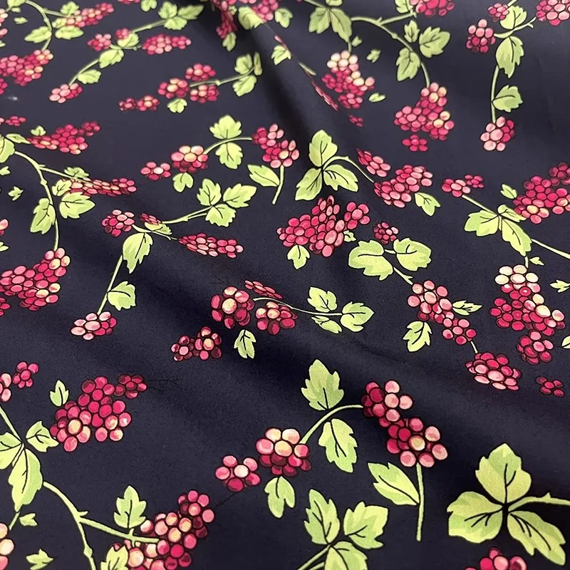 Europe And America Fashion Purple Grape Small Flower Printed Cotton Fabric For Women Dress Blouse Handmade DIY Cloth Sewing