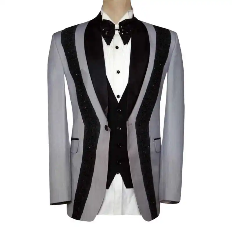 Luxurious Splicing Men Suit 2 Pieces Jacket Vest Shawl Lapel Single Breasted Crystal Formal Occasion Banquet Party Customized