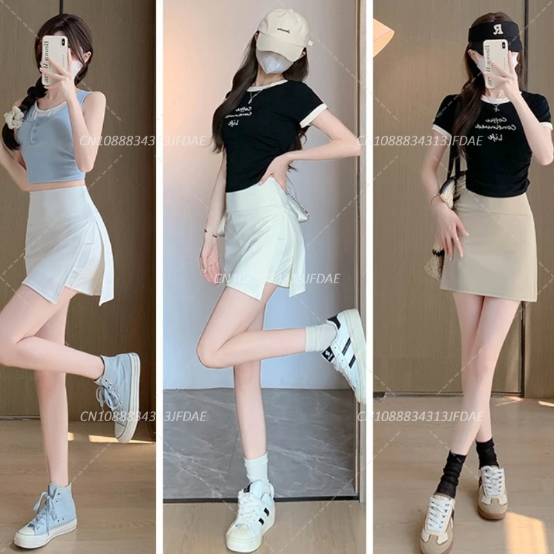 

Side Slit Sports Short Skirt for Women in Summer New Anti-exposure Slimming Hip Skirt A-line Yoga Skirt Pants