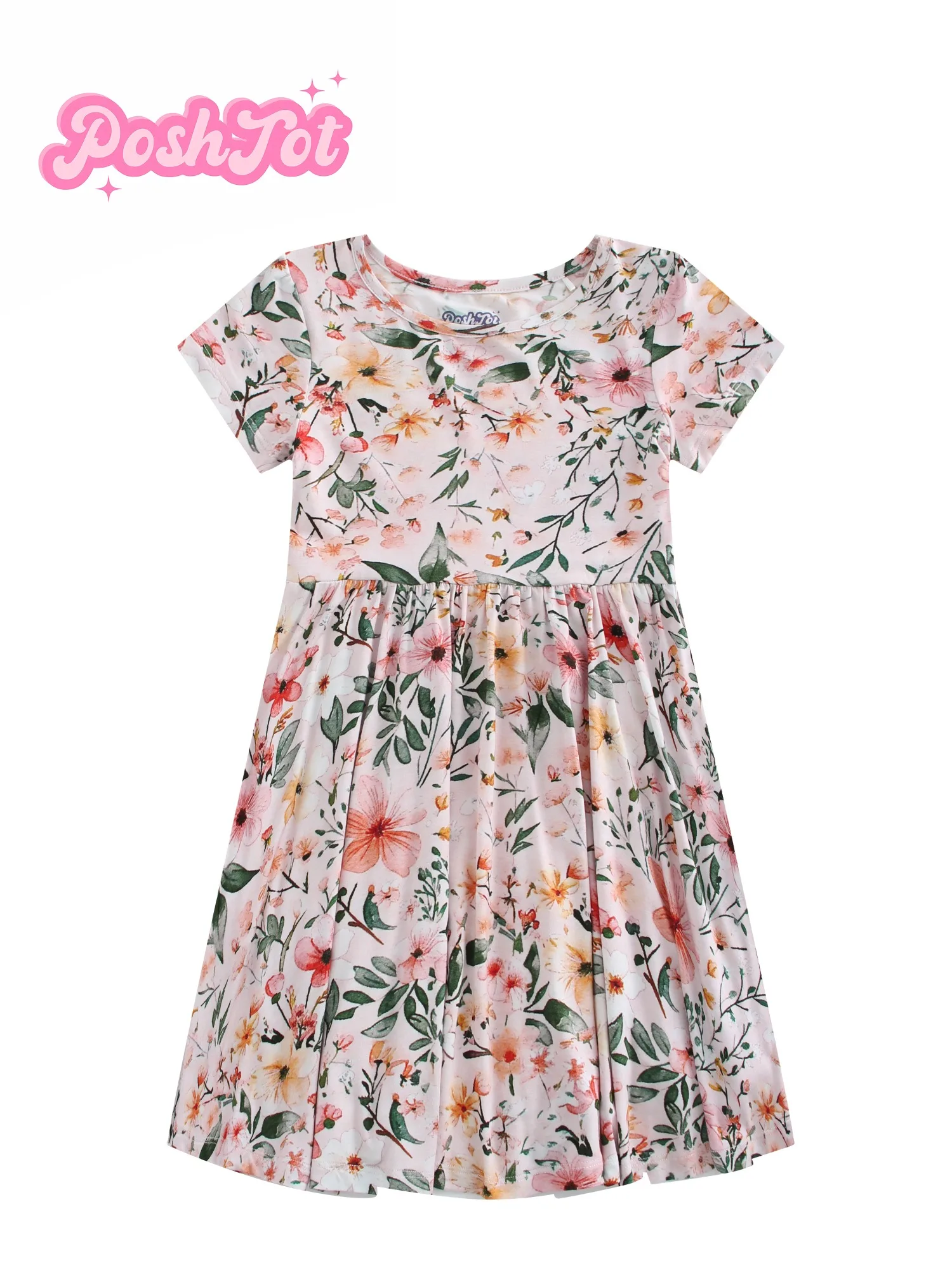 POSHTOT-vestido de princesa con estampado Floral para niña, traje de fibra de bambú súper acogedor, estilo Ladylike, cómodo, de manga corta