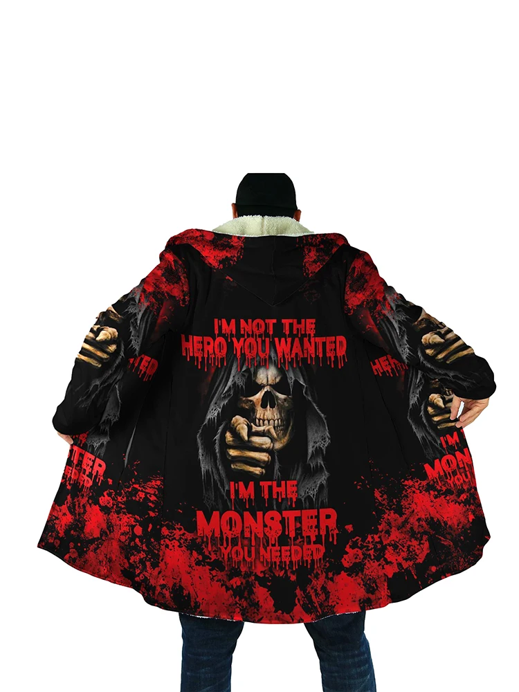 DIY Customize 3D Printed Fleece Wind Breaker Hooded Cloak Winter Casual Winter Thick Warm Men Clothing