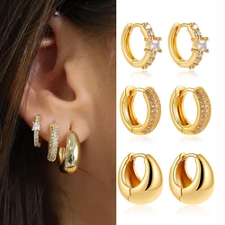 3pair/set Vintage Stainless Steel Simple Chunky Round Zircon Hoop Earrings Polished Gold Plated Rhinestone Huggie Ear Buckle New