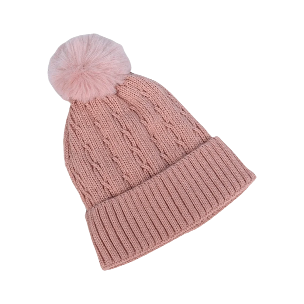 Simple Winter Warm Pullover Cap with Fluffy Ball Earmuffs Knitted Hat All-match Solid Color Beanies Cap for Male Female