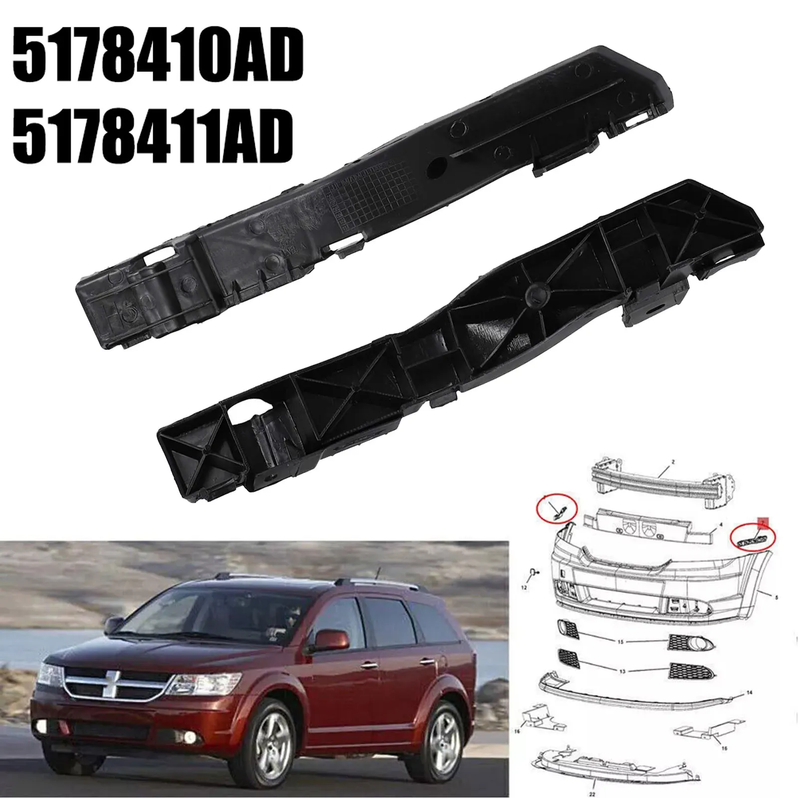 

For Dodge For Journey OEM Front Bumper Bracket Support Pair 5178410AD 5178411AD Replacement Parts for Model Years 2009 2020