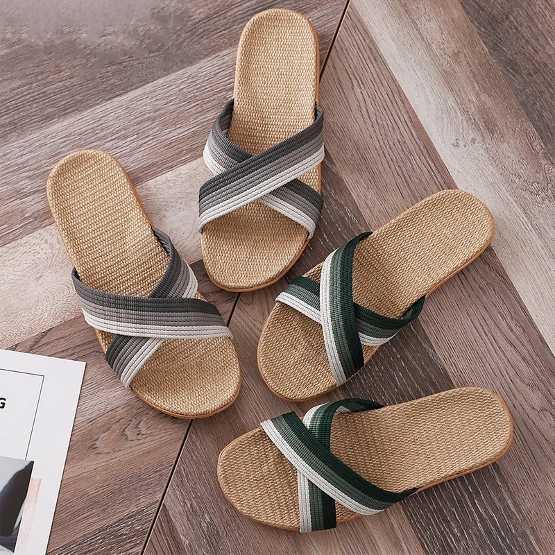 2026 New Linen Slippers for Men Indoor Home Anti slip and Silent Linen Slippers for Home Cool Slippers for Men Pantoufle Homme