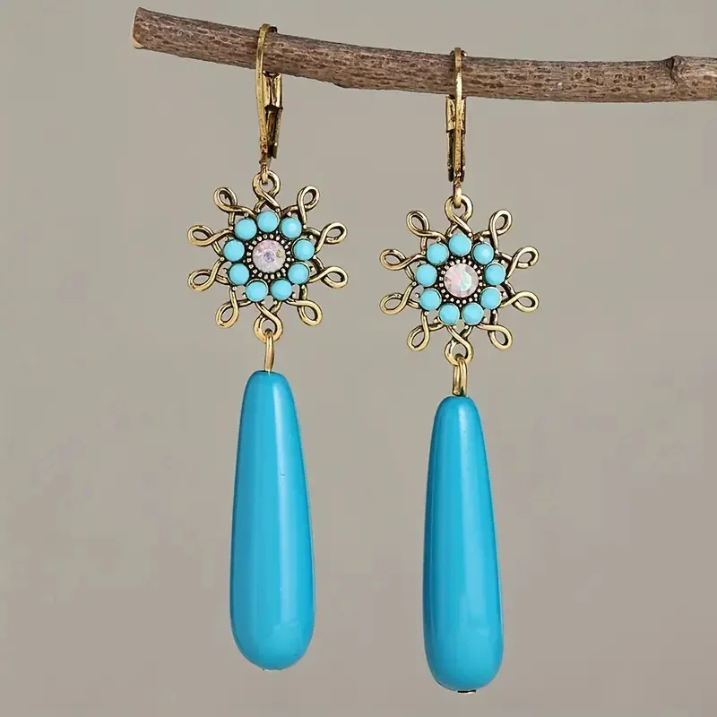 

Attractive Tassels Flower Dangle Earrings Blue Stone Silver Color Earrings Women Jewelry
