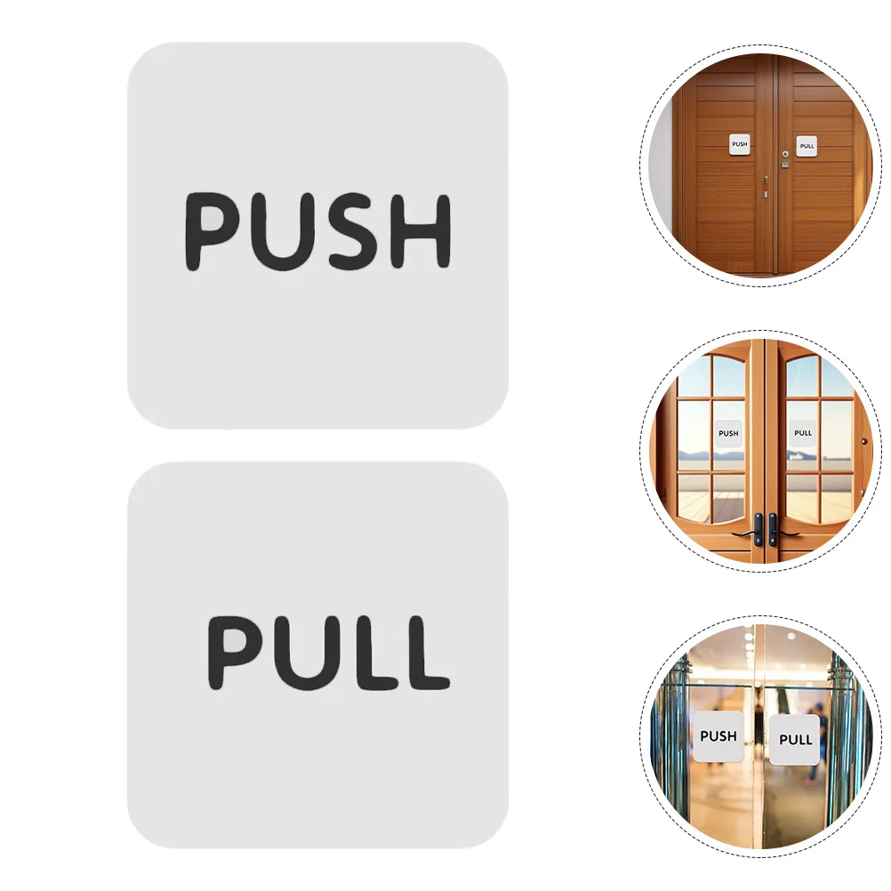 

2Pairs Acrylic Push Pull Stickers Durable Door Signs Self-Adhesive Square Labels Business Glass Door Office Store