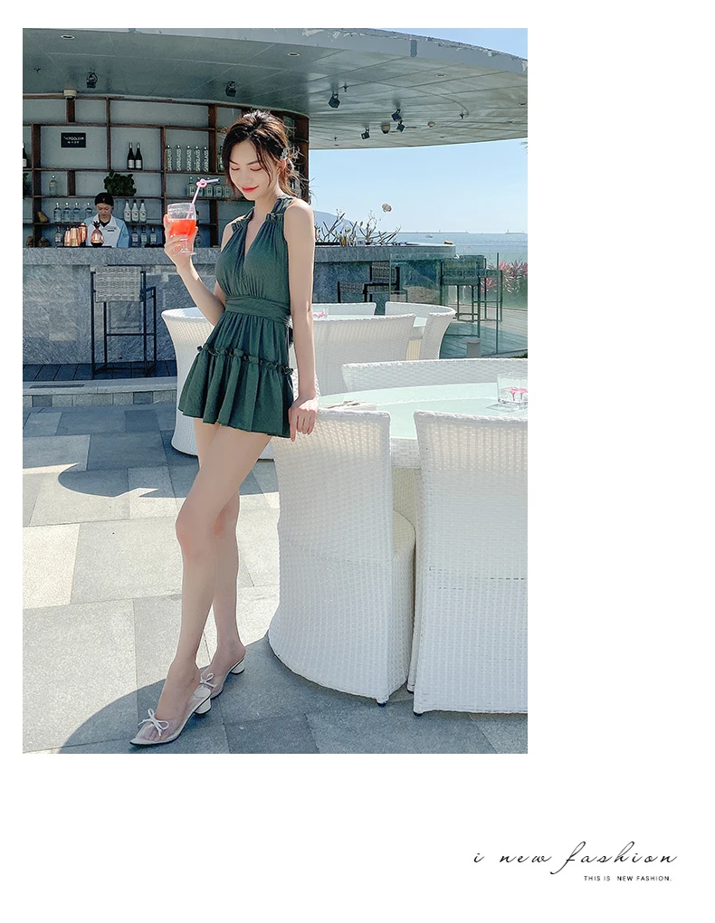 Elegant Women's Hollow One-piece Swimsuit 2025 New Seaside Vacation Swim Sexy Backless Conservative Fairy Suspender Swimwear