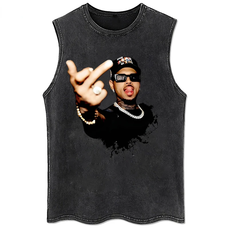 كريس براون الحفل 2025 سترة خمر غسلها المحملة تانك القمم الصيف عادية بلوزات بلا اكمام Y2k قميص #1