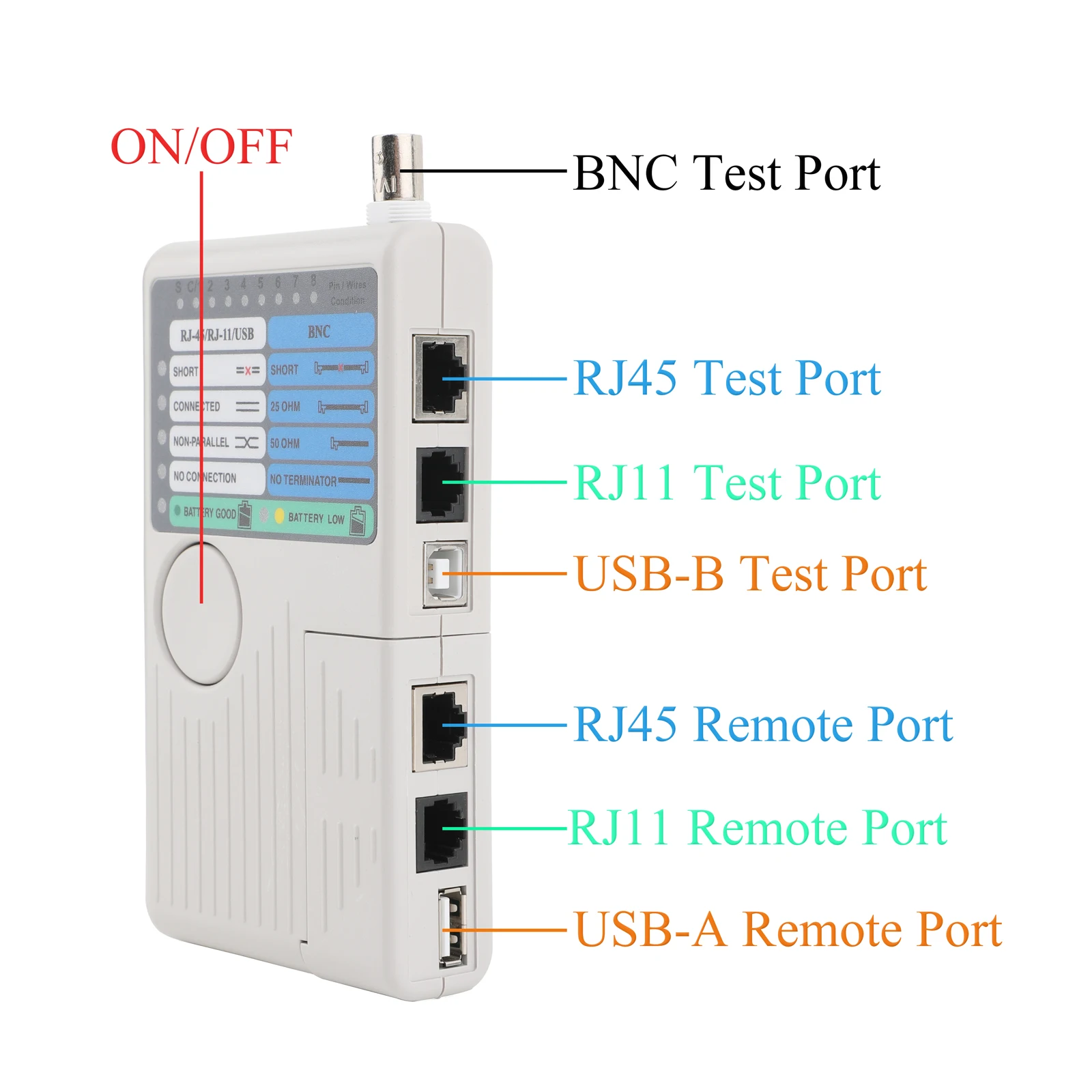 4-in-1-Multifunktions-Universal-Netzwerkkabeltester, Testwerkzeug für RJ11/RJ45/USB/BNC-Kabel
