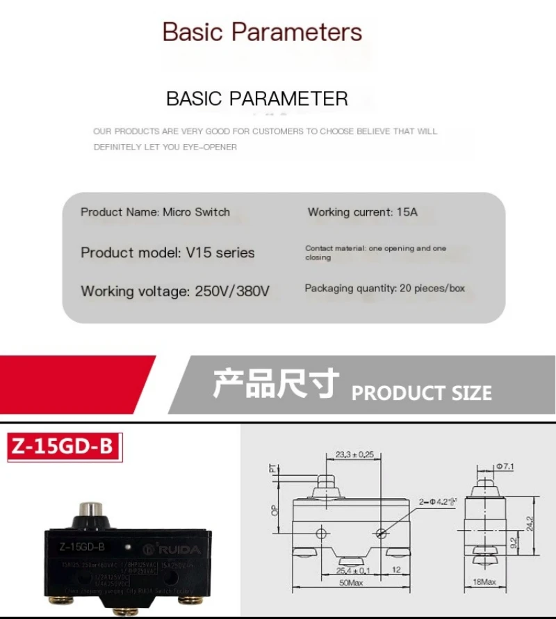 Silberkontakt 15A Endschalter, Fahrschalter, Mikroschalter LXW5/Z-15GQ/GW22/GQ21/GQ22 – Detail 3