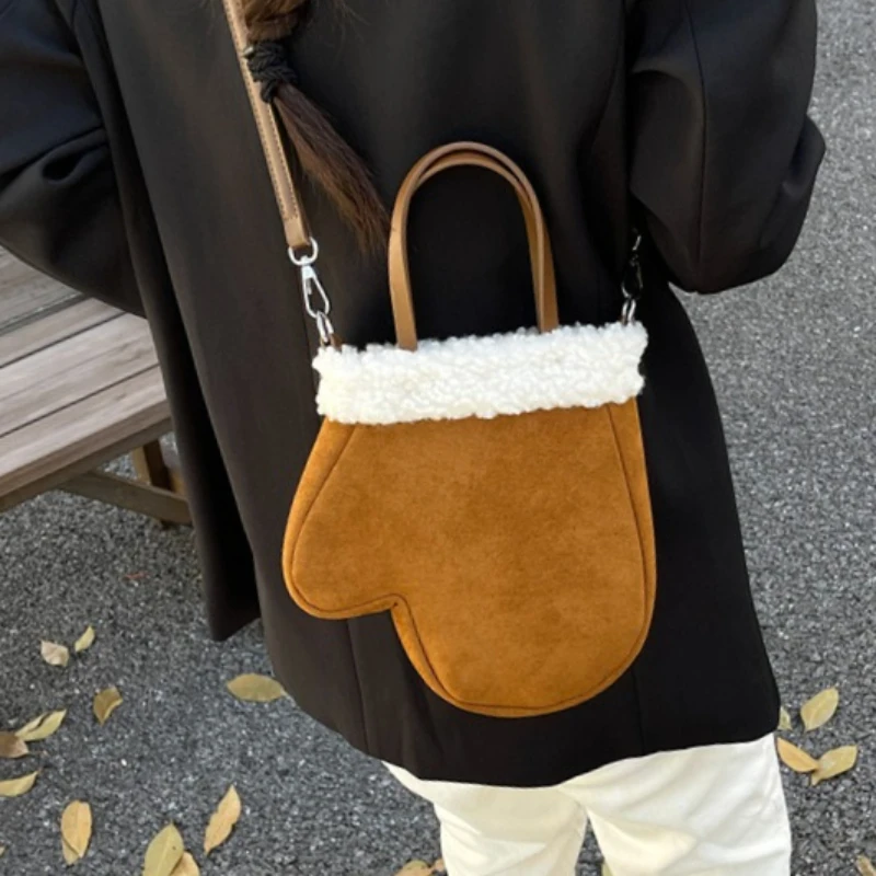 

Faux Suede Gloves Women's Plush Shoulder Bags Winter Faux Lamb Wool Clutch Crossbody Bag Casual Female Handbags Christmas Gift