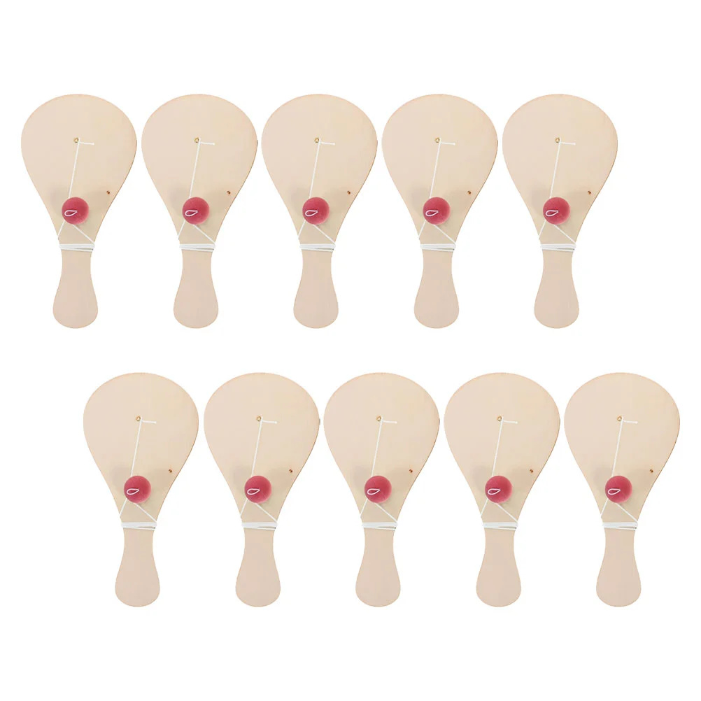 

10 Pcs Toy Children's Handicrafts with Racket Paddle Ball Attached Color Paddles DIY Wooden Beach Pickleball Toys Beige