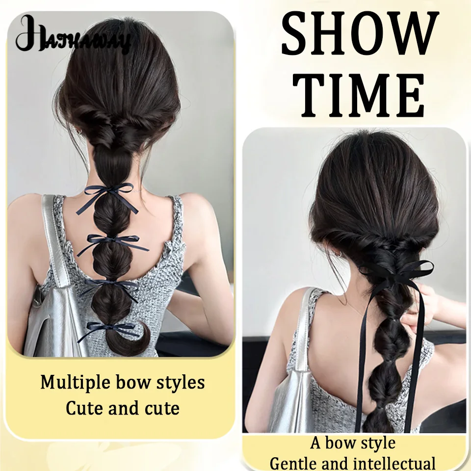 16 Inch Braid Female Ribbon Bubble Braid Synthetic Grab Clip Side Ponytail Lantern Bud Twist Boxing Braid Wig Female Daily Wear