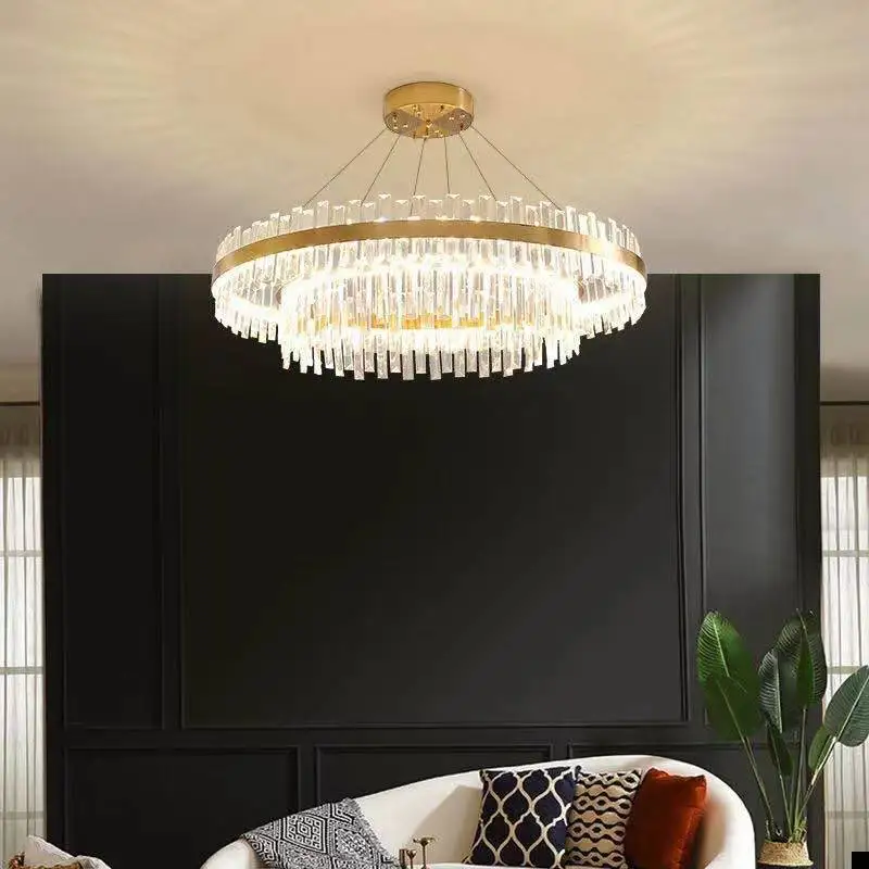 

Modern Luxury LED Lustre K9 Crystal Pendant Light Gold Double-layer Round Ceiling Chandelier Room Decor Living Room Hanging Lamp