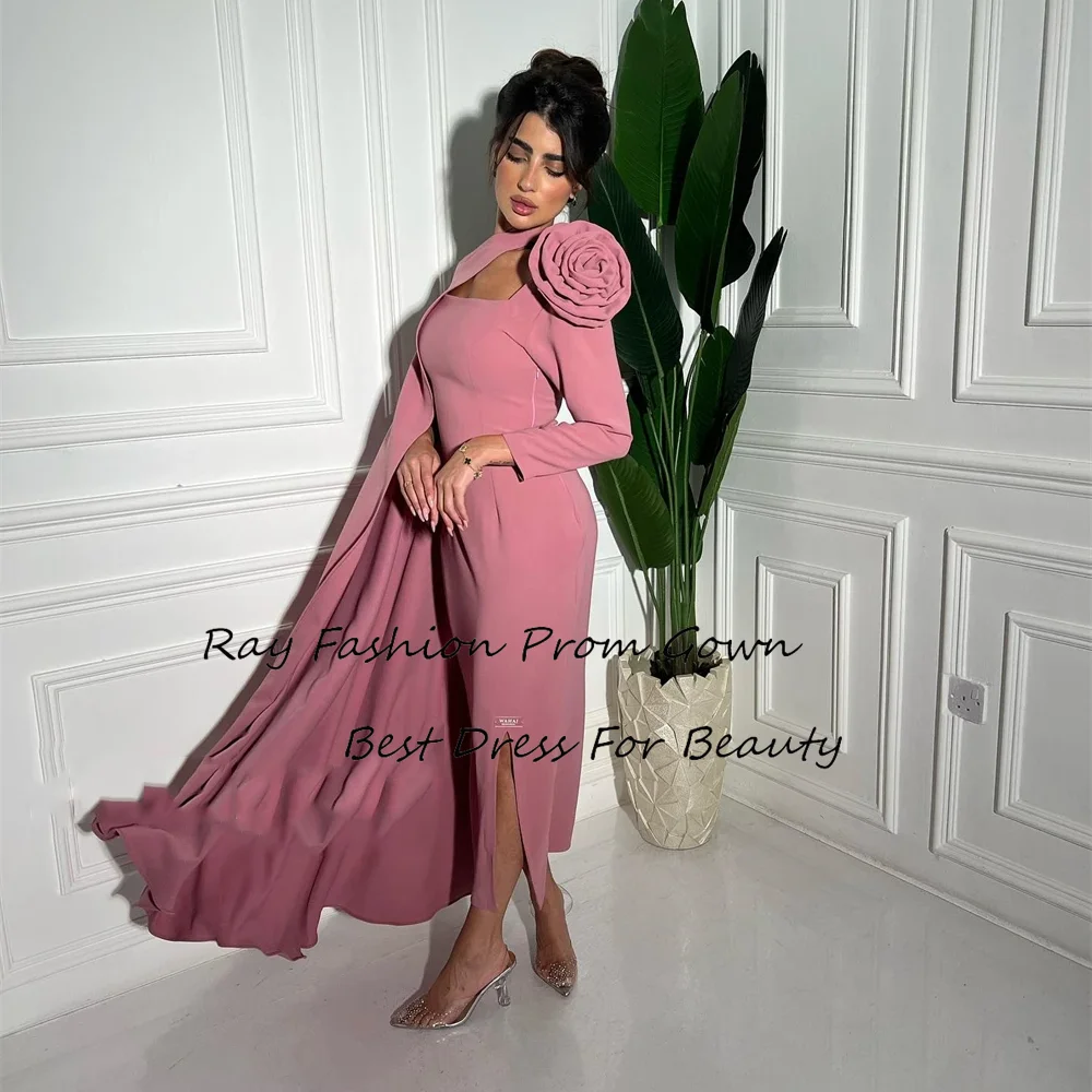 

Ray Fashion Handmade Flower Mermaid Evening Dress Square Neck Detachable Sweep Train Formal Occasion Saudi Arabia فساتين سهرة