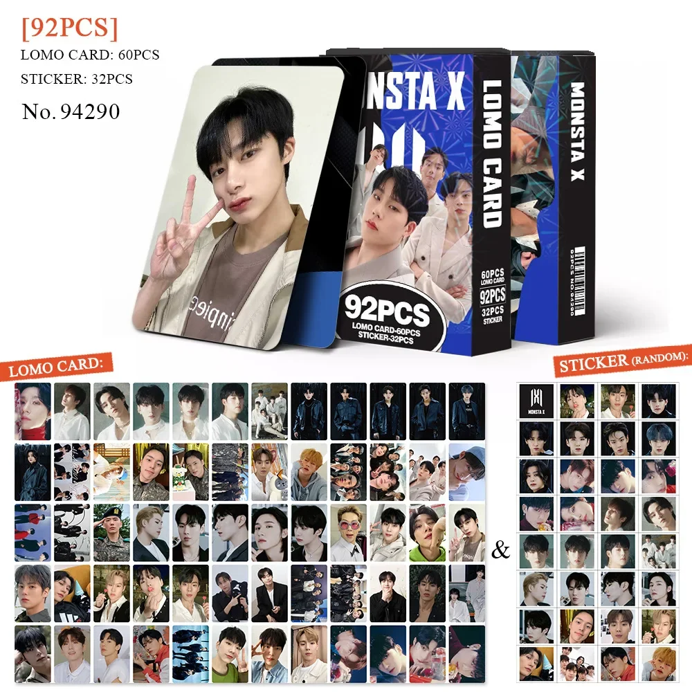 92pcs/set Kpop MONSTA X Lomo Card and Stickers Double Side HD Print MONSTAX Photocard for Fans Collcetion