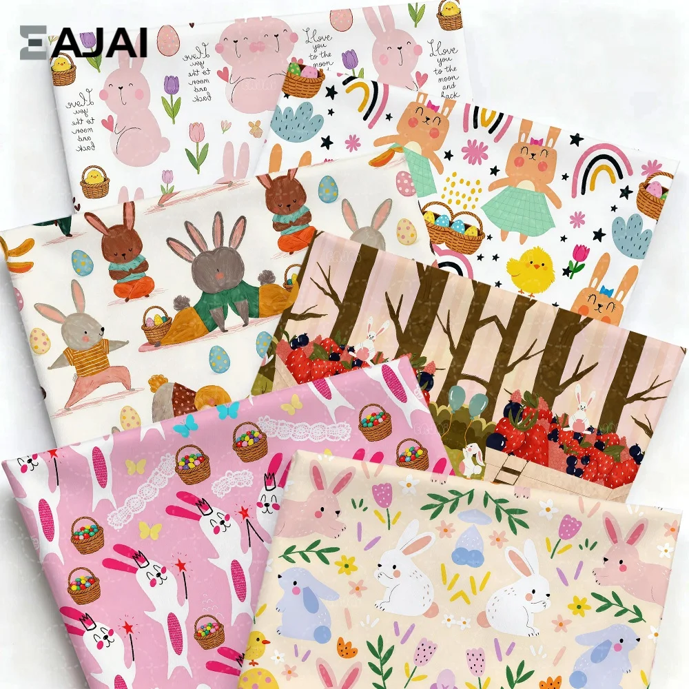 

Eajai Cute Bunny Easter Egg Print Cotton Fabric for Sewing Quilting Baby Dress DIY Handmade Craft Cloth Tissu