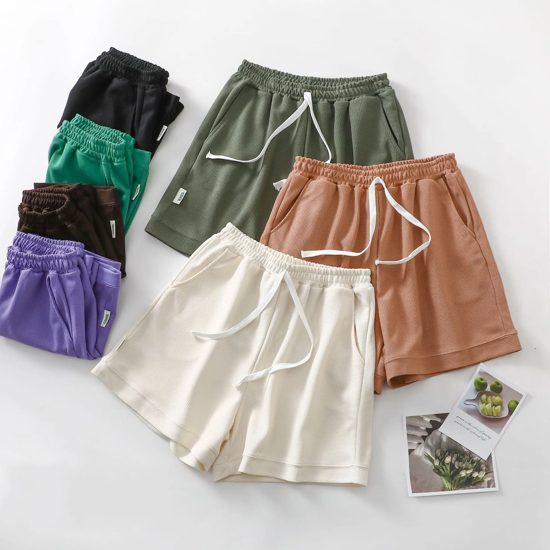 

Waffle Women's Shorts Summer Hot Pants Yoga Sports shorts Streetwear High waist Wide Leg Loose short