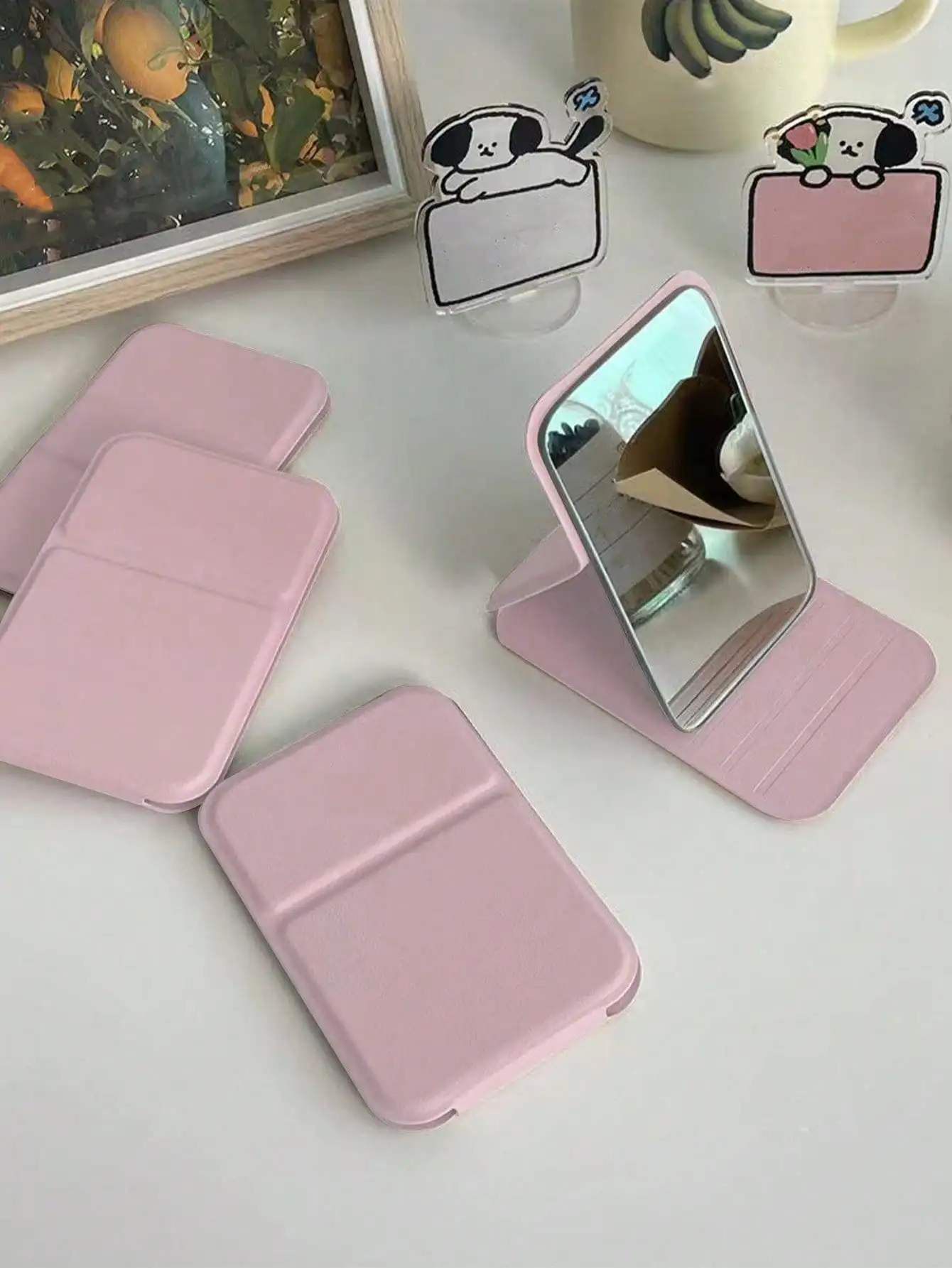 Espejo de Maquillaje Portátil SHEIN, Espejo Pequeño de Cuero PU, Plegable